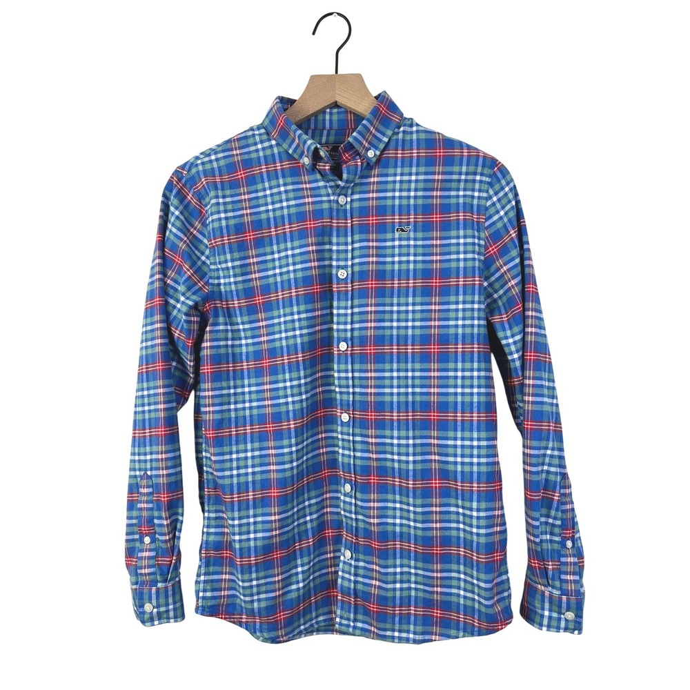 Vineyard Vines Preppy Plaid Whale Shirt Button Down Long Sleeve Kids Size‎ L